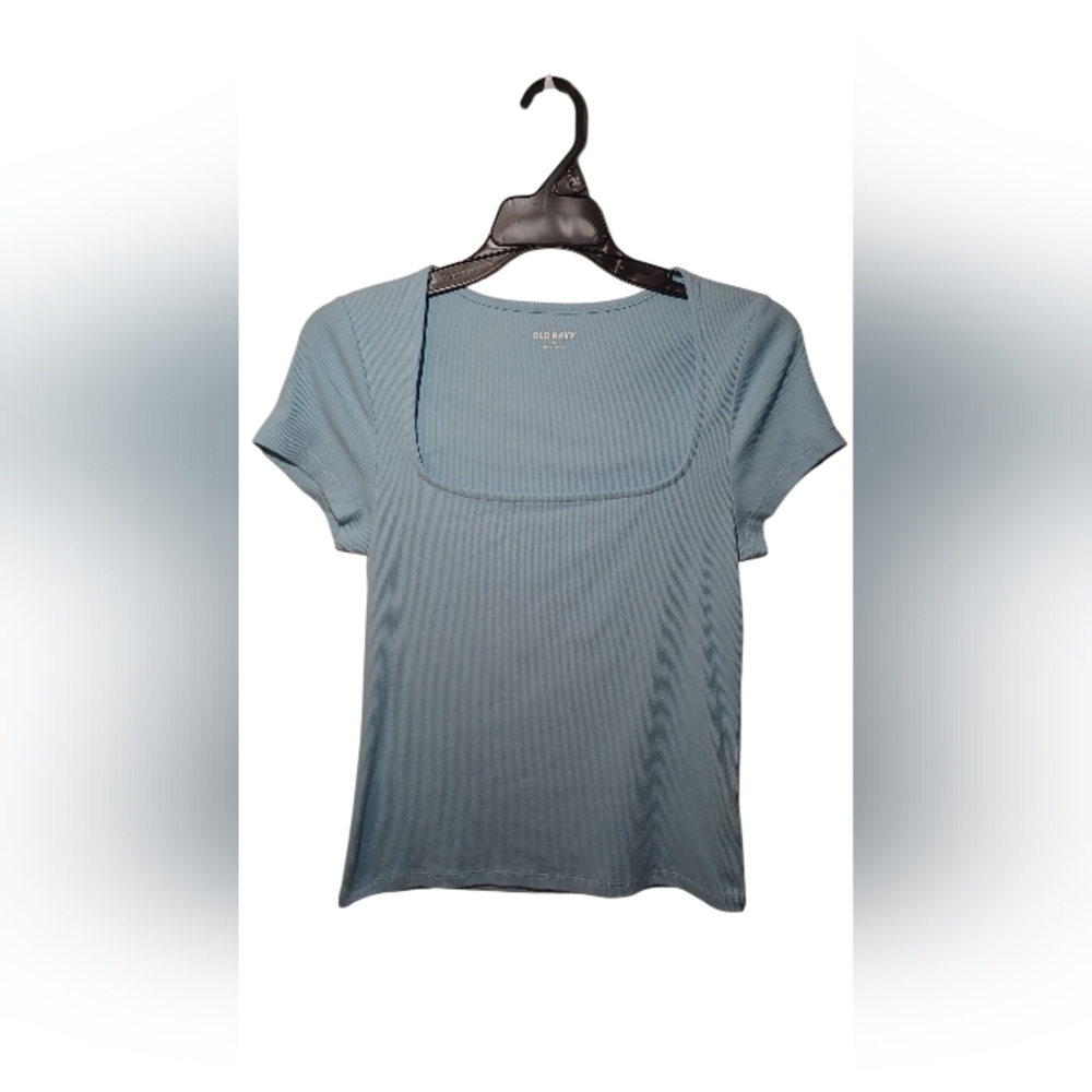 NWOT Teen Girl Old Navy Light Blue Ribbed Short Sleeve Top